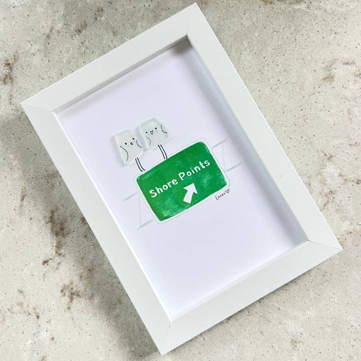 Sook & Hook - Wholesale Wall Sign - Shore Points Sign with Sea Glass Birds1