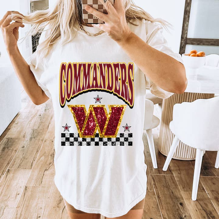 ZZ Threadz - Wholesale Tunic - Women's - Faux Glitter Commanders Comfort Colors Graphic Tee