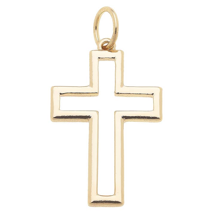 Canvas Style - Wholesale Individual Charm/Pendant - Open Cross Charm in Shiny Gold