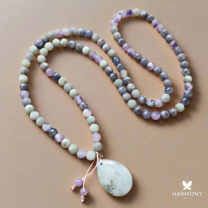 Harmony Mala - Wholesale Beaded/Pearl Necklace - Cordierite, Labradorite, and Amethyst Mala Necklace6