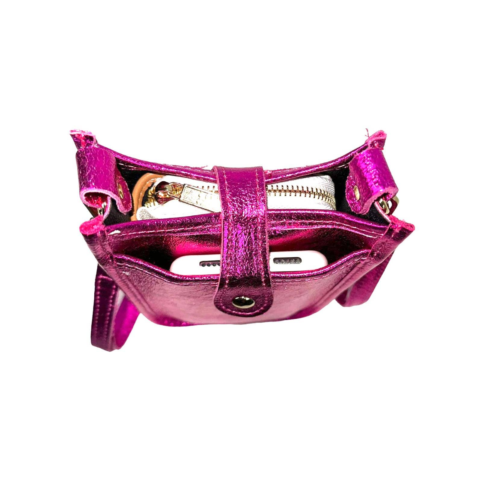 Chenson & Gorett - Vente Sac à bandoulière – femme - Sac à main métallique en cuir pour femme avec rabat bouton10