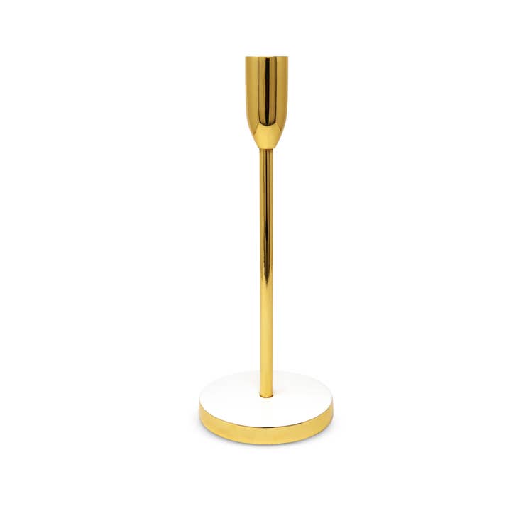 CLASSIC TOUCH DECOR INC. - Wholesale Candle holder - Gold Taper Candle Holder on White Marble Base - 10"H1