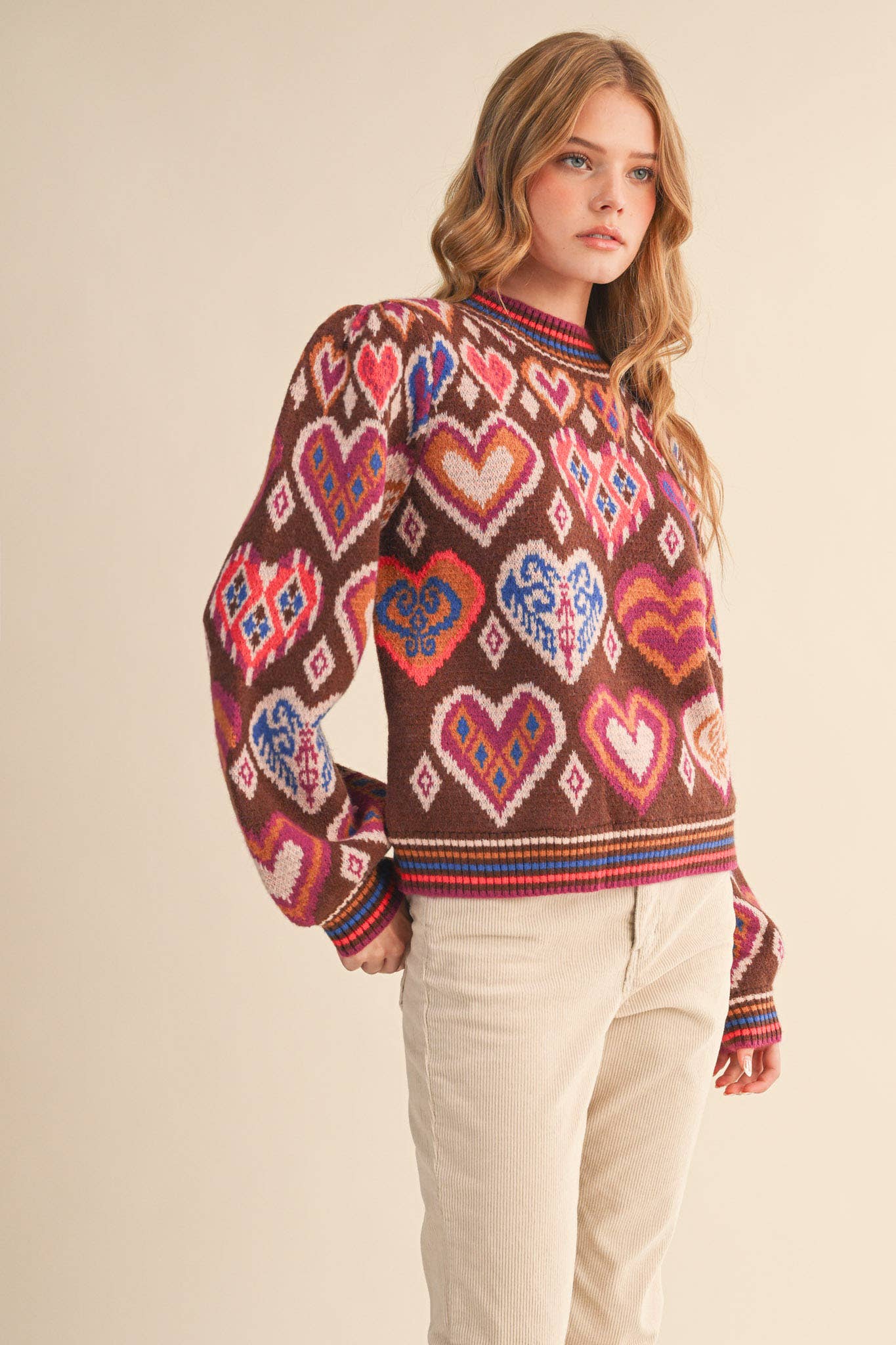 &MERCI - Wholesale Knit Sweater - Women's - HEART PATTERN PULLOVER SWEATER MSW1091355