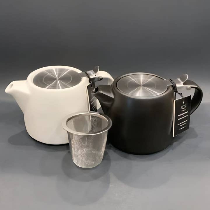 Crover - Wholesale Tea Pot - 500ml Modern Ceramic Teapot with Stainless Steel Lid (B & W)1