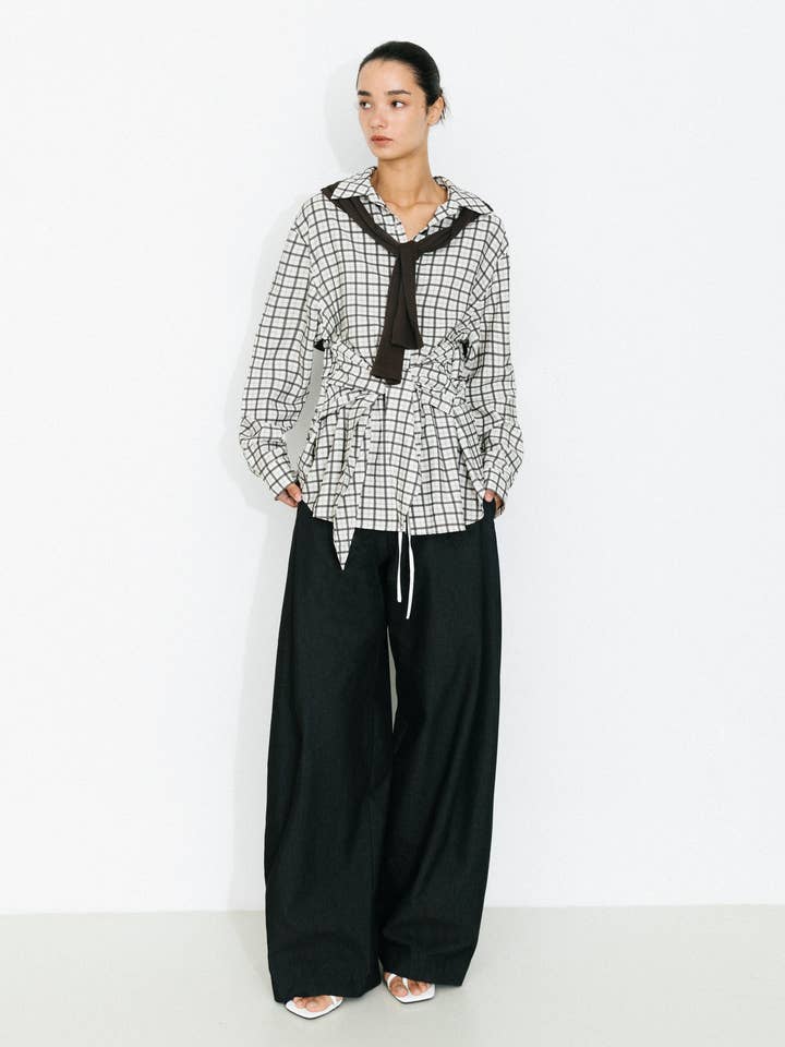 Oversized Checkered Shirt with Detachable Belt for wholesale by CUBIC
