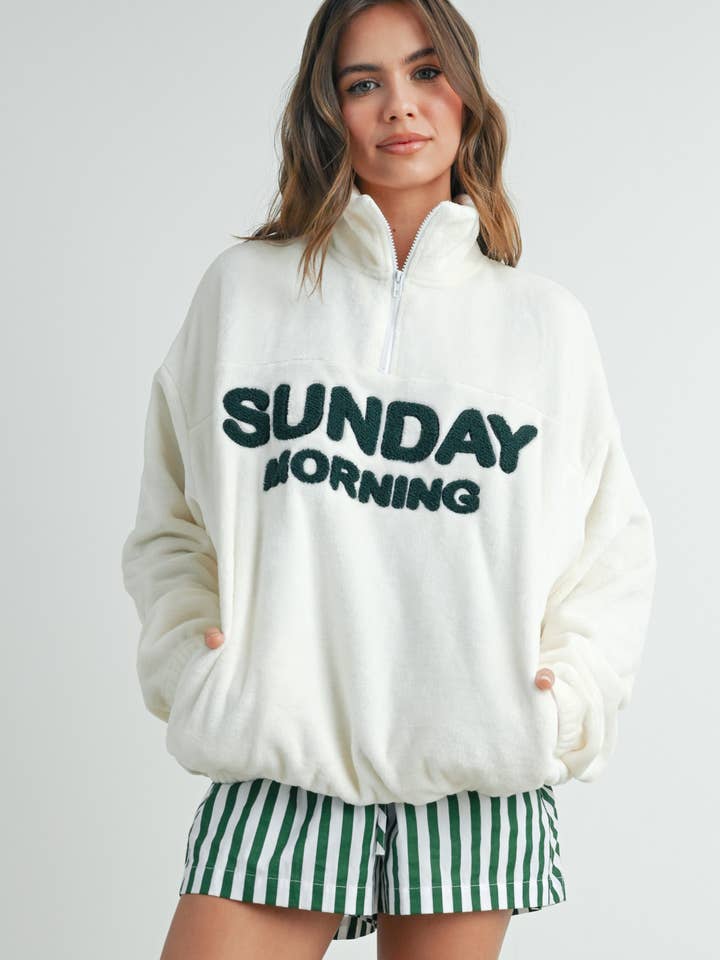 IVORY OLIVE Sunday Morning Half-Zip Pullover Sweatshirt - BMT7579 for wholesale on Faire