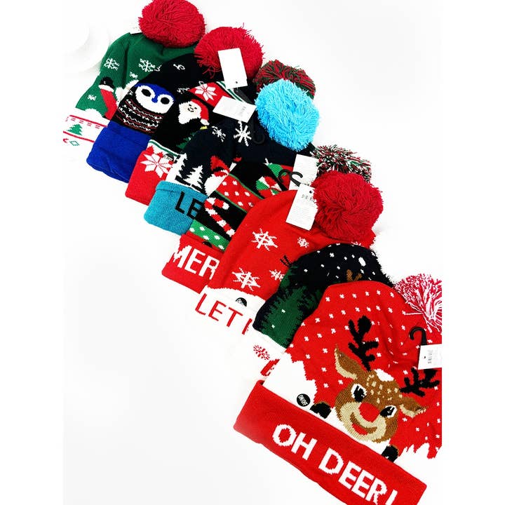 MIX COLOR Christmas Light Up Variety Design Beanie for wholesale on Faire11