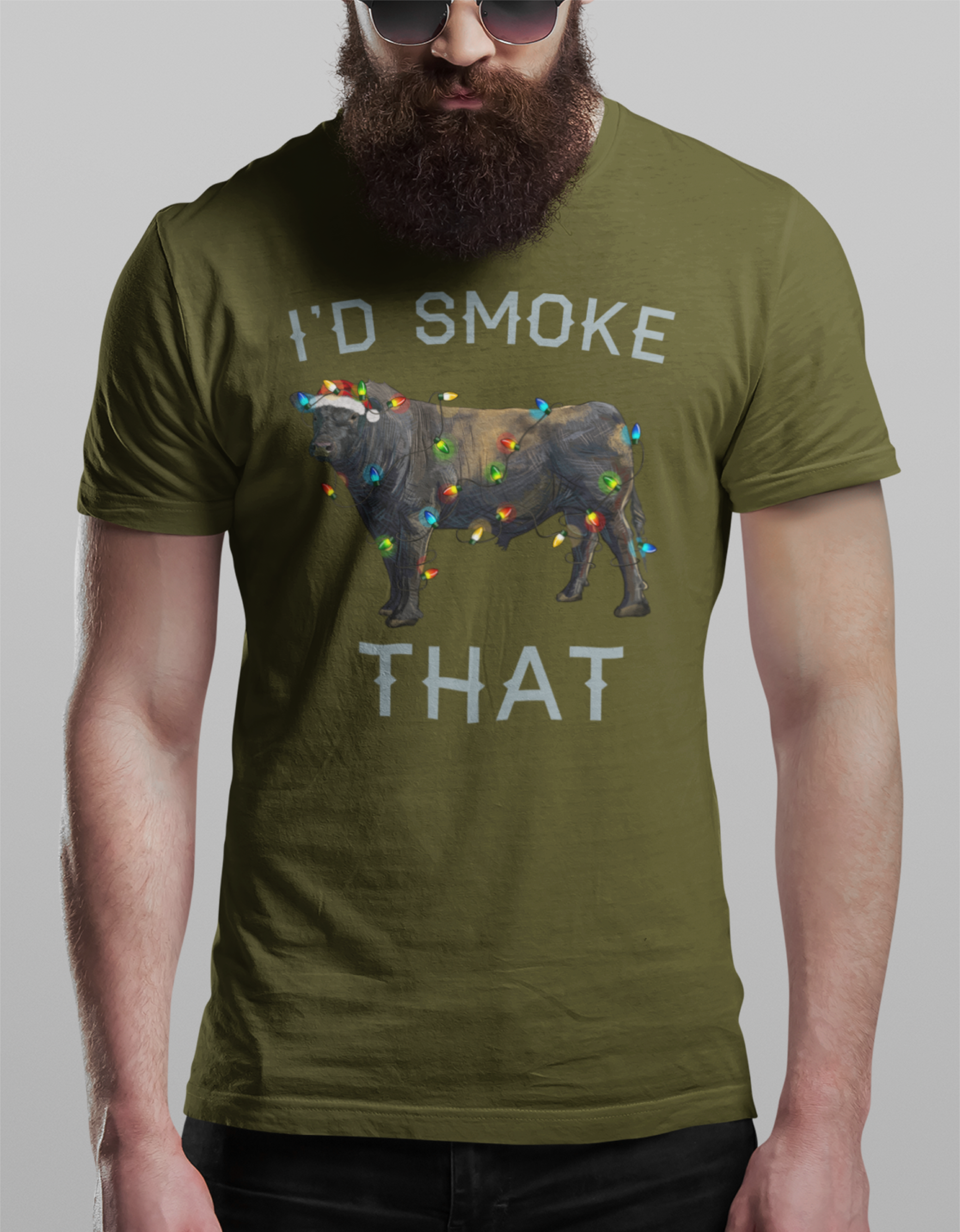 Hunt Hook Eat - Wholesale Screen Printed T-Shirt - Men's - I'd Smoke That Angus Christmas Tee 2