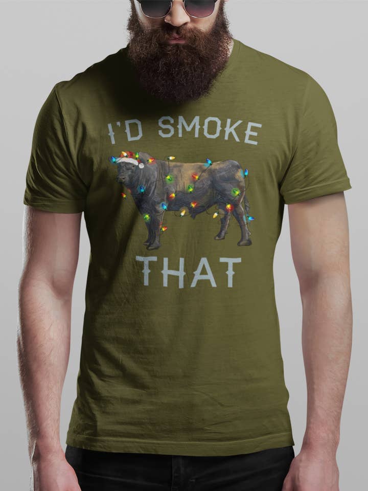 Hunt Hook Eat - Wholesale Screen Printed T-Shirt - Men's - I'd Smoke That Angus Christmas Tee 2
