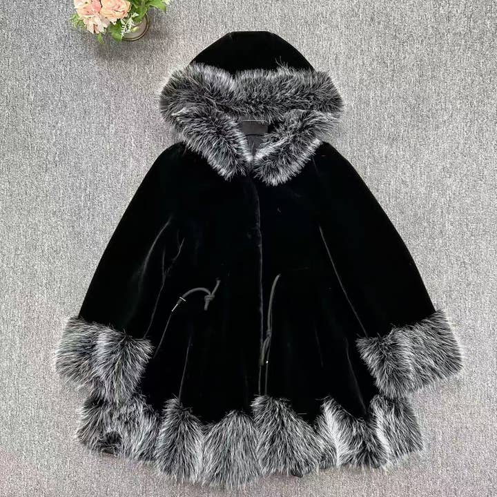 Luxurious Black Faux Fur Trim Hooded Winter Coat DH12 for wholesale by PEACH ACCESSORIES