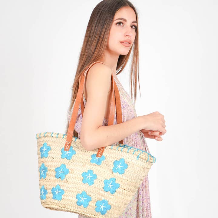 Logionline SLU – wholesale Strandväska – Naturlig palmblomma och ullväska - läderhandtag13