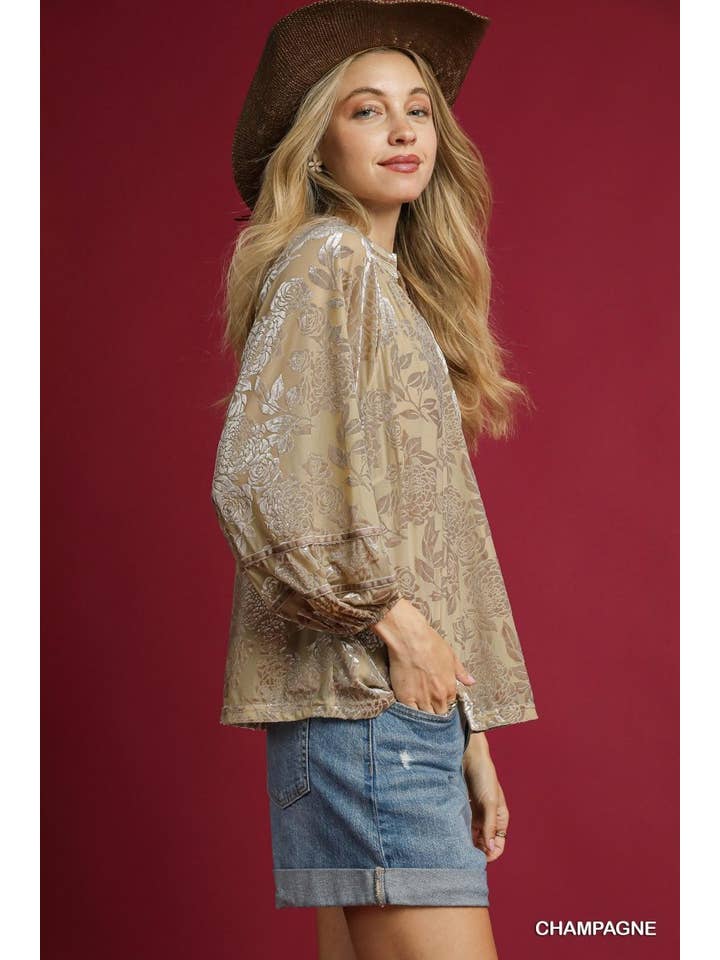 Vanilla Monkey - Vendita all'ingrosso Camicetta - Donna - Blusa in Velluto Floreale Burnout1