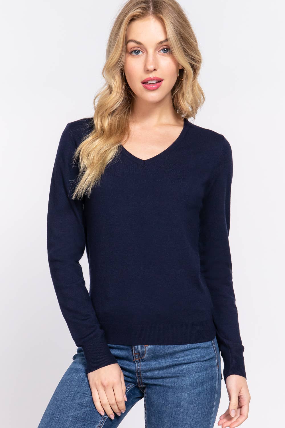 Active Basic | Active USA - Vente Pull en maille – femme - Pull basique à manches longues et col en V8