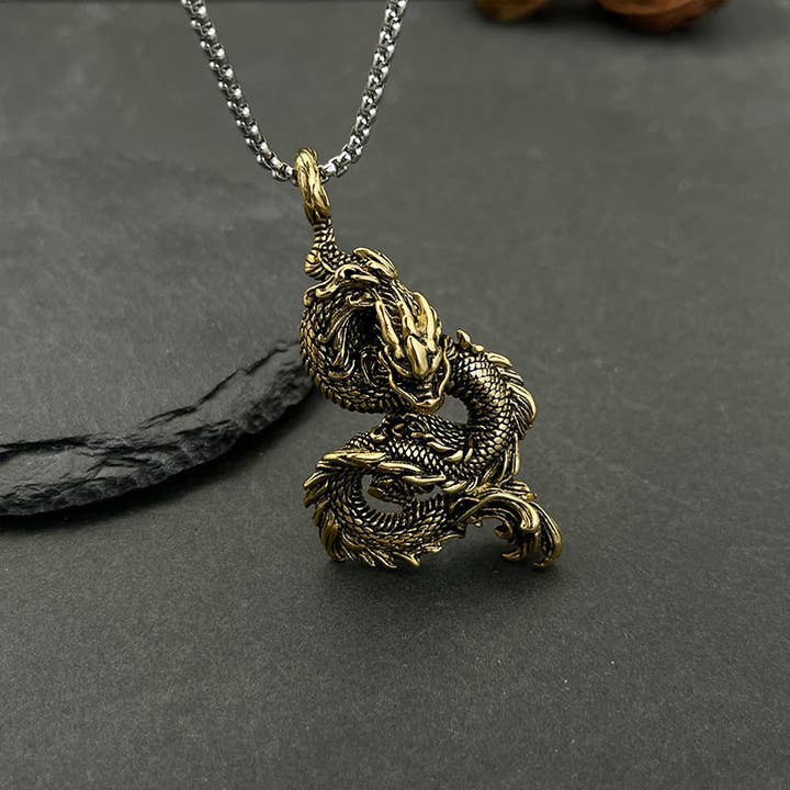 GemMeet - Wholesale Pendant/Charm Necklace - Domineering Chinese Dragon Retro Hip-Hop Pendant 0