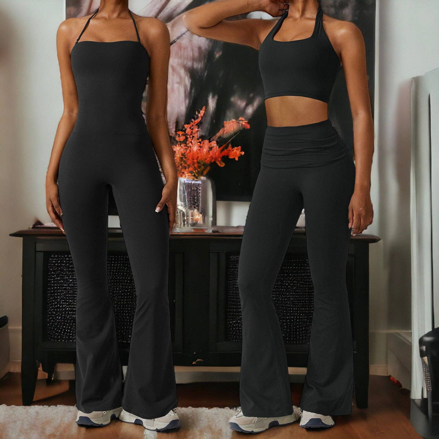 Active by Anna-Kaci - Wholesale Athletic/Lounge Leggings - Women's - Shirred High Waist Flared Leggings15