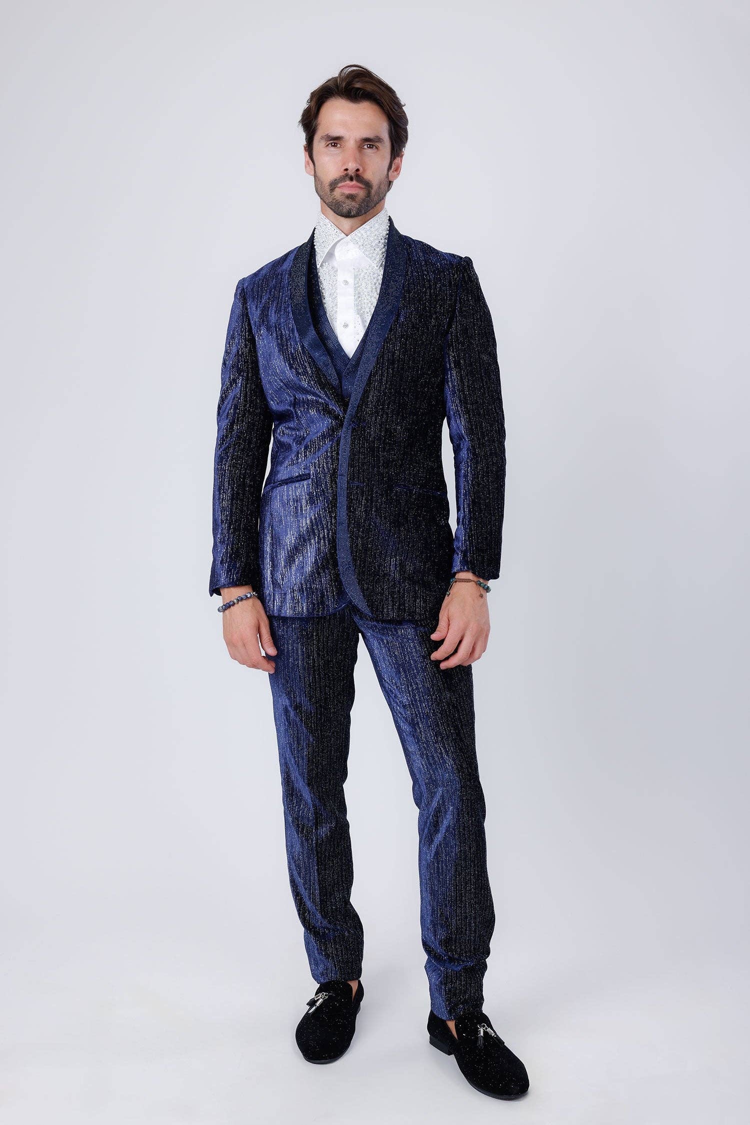 BARABAS – wholesale Suit set – men's – Men's Velvet Fabric Glitter Shawl Lapel Suits 4SU212