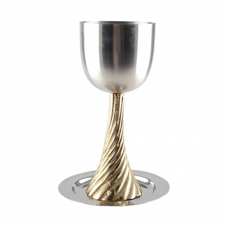 Kiddush glass with gold stem and saucer for wholesale by AULICA