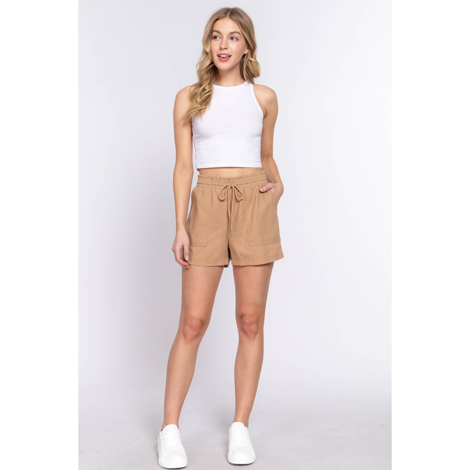 Paperdoll - Wholesale Korte broeken - Dames - LINNEN KORTE BROEK MET GEROOKTE TAILLE5