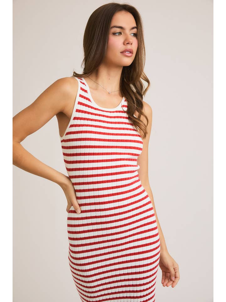 LE LIS - Wholesale Dress - Women's - SLEEVELESS ROUND NECK STRIPED RIB SWEATER DRESS8