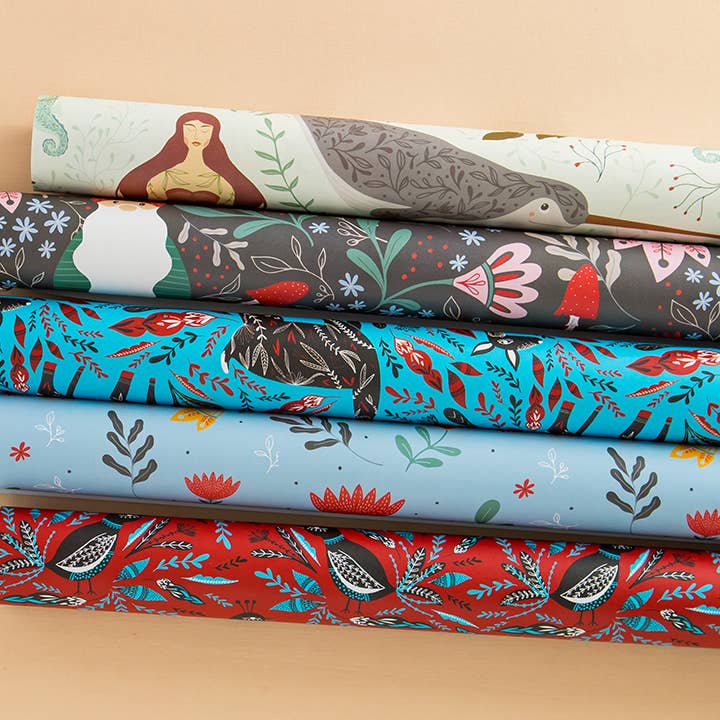 Amicreative - Wholesale Wrapping Paper Roll - Gnome & Mushroom Wrapping Paper – 3 Rolls (3 Sheets Each)3