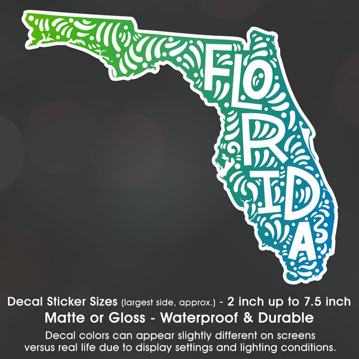 Florida State Tropical Blue Green Decal Sticker Waterproof for wholesale by Groovy Giftables