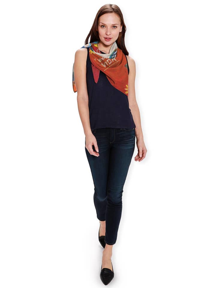 Quadratischer Seidenschal, Frida Kahlo, Viva La Vida, Frida Kahlo, mexikanische Künstlerin, Weihnachtsgeschenk für den Großhandel von SAVAQ