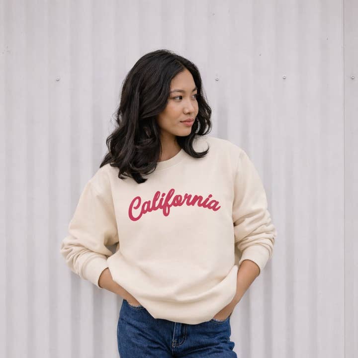 Personalized Custom Felt Script Letter Organic Sweatshirt for wholesale by The Letterman Co