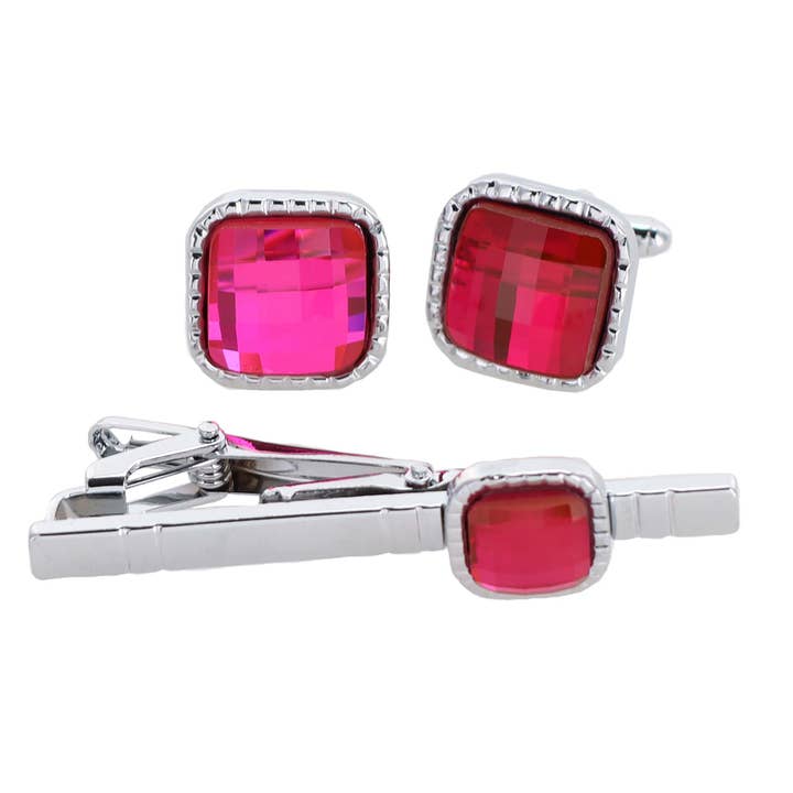 Dubal Brothers - Wholesale Cufflinks - Vittorio Vico Square Colored Crystal Cufflinks & Tie Bar Set by Classy Cufflinks13