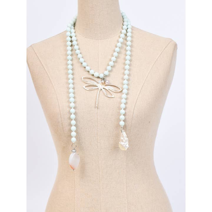 Victoria Moda - Wholesale Pendant/Charm Necklace - Long dragonfly necklace with natural stone