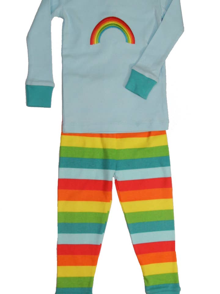 Organic Cotton Applique PJ Set - Rainbow Stripes for wholesale by New Jammies