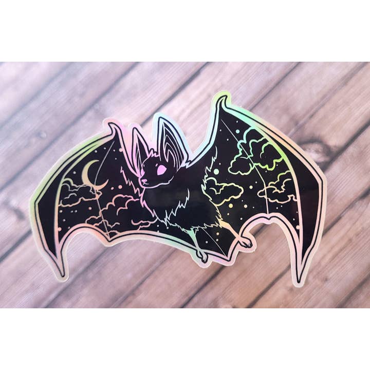 Holographic Bat Sticker for wholesale by Teal Cicada Illustration
