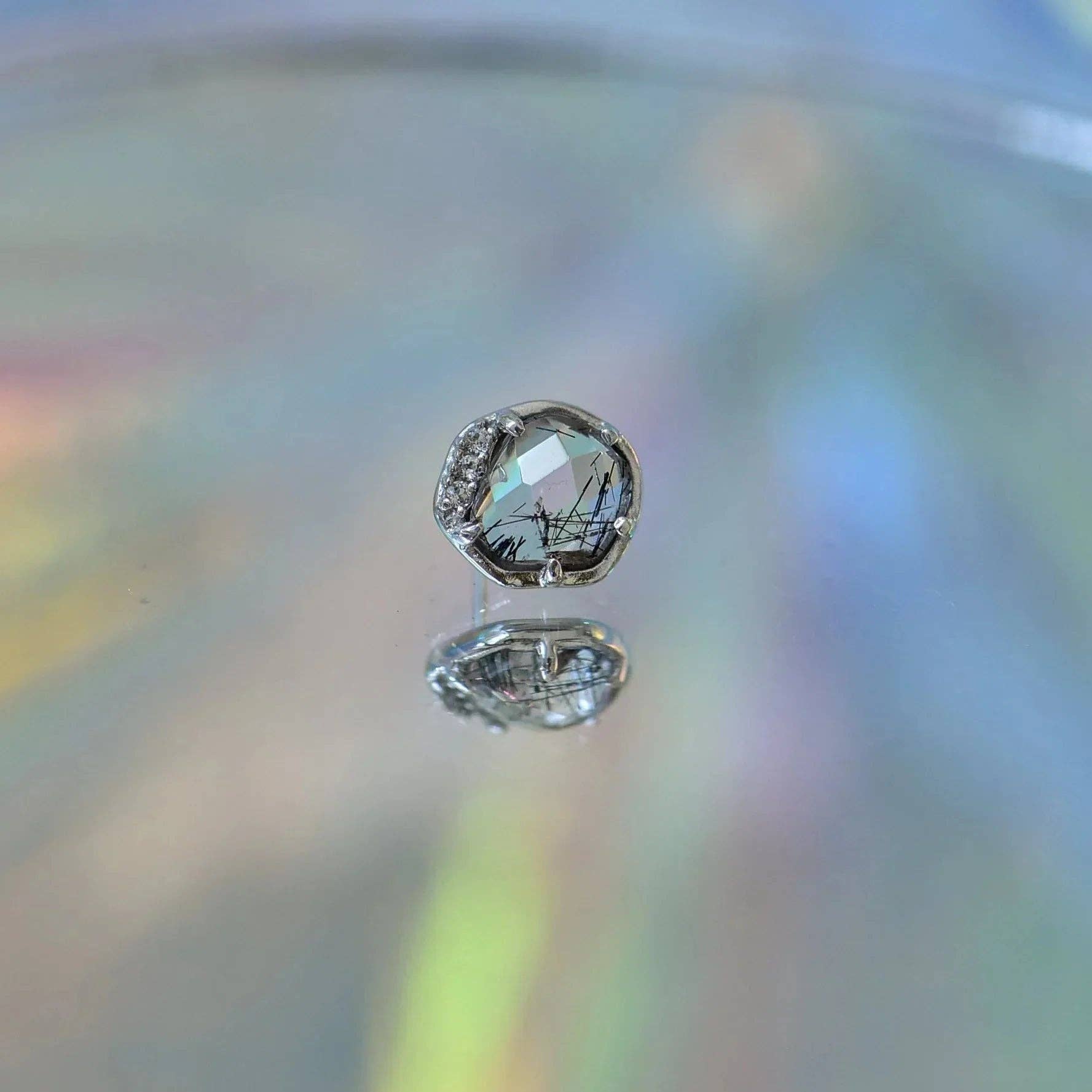 Piercing-zone - Vendita all'ingrosso Orecchini singoli - Visione – Quarzo Tormalinato e Topazio Bianco – Estremità Senza Filettatura in Oro 14K2