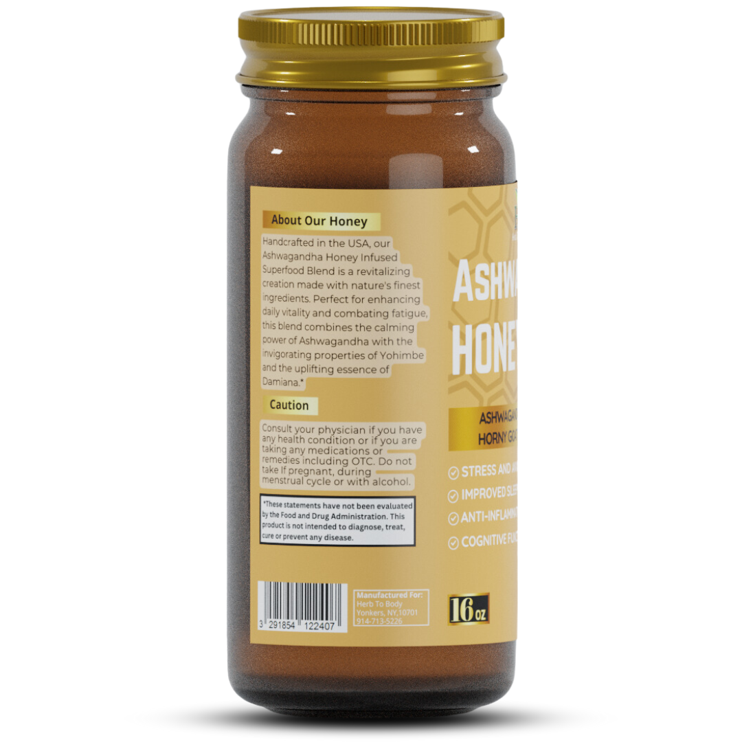 Herb To Body - Vendita all'ingrosso Miele - Miele di Ashwagandha 16oz | Deliziosa Miscela di Miele e Ashwagandha3