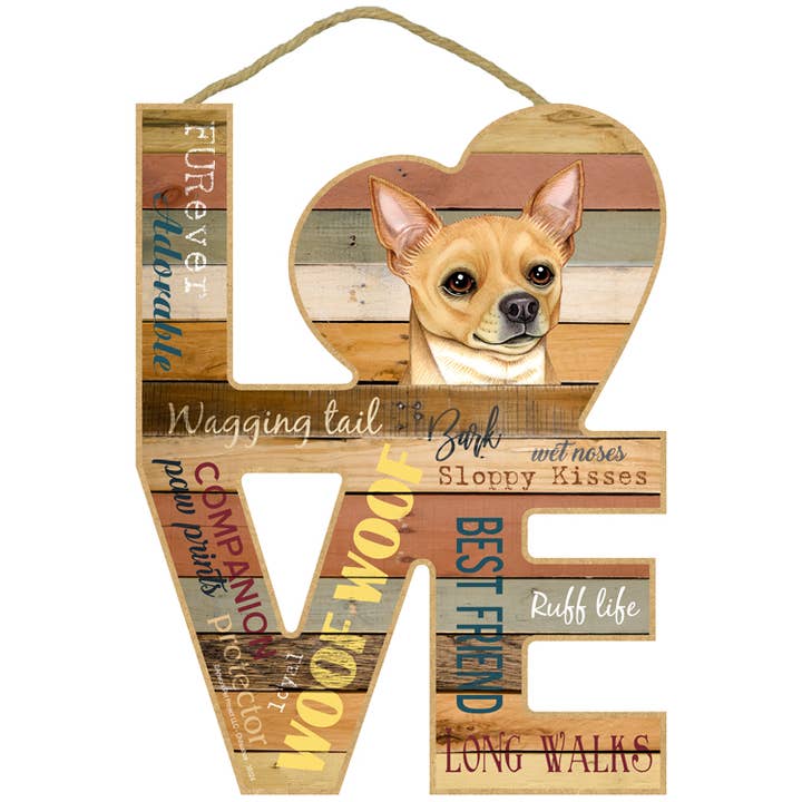 SJT Enterprises, Inc. - Wholesale Sign - Chihuahua (tan) LOVE 8" x 11" wood plaques/sign