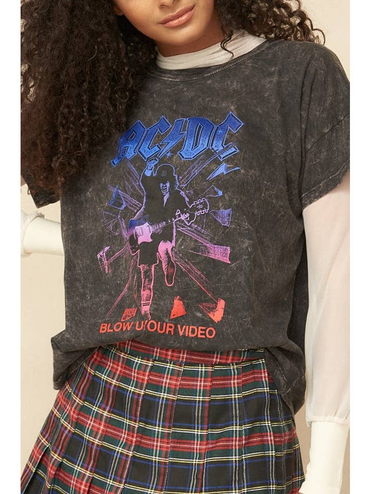 Charcoal AC/DC Blow Up Your Video Vintage-Wash Graphic Tee for wholesale on Faire