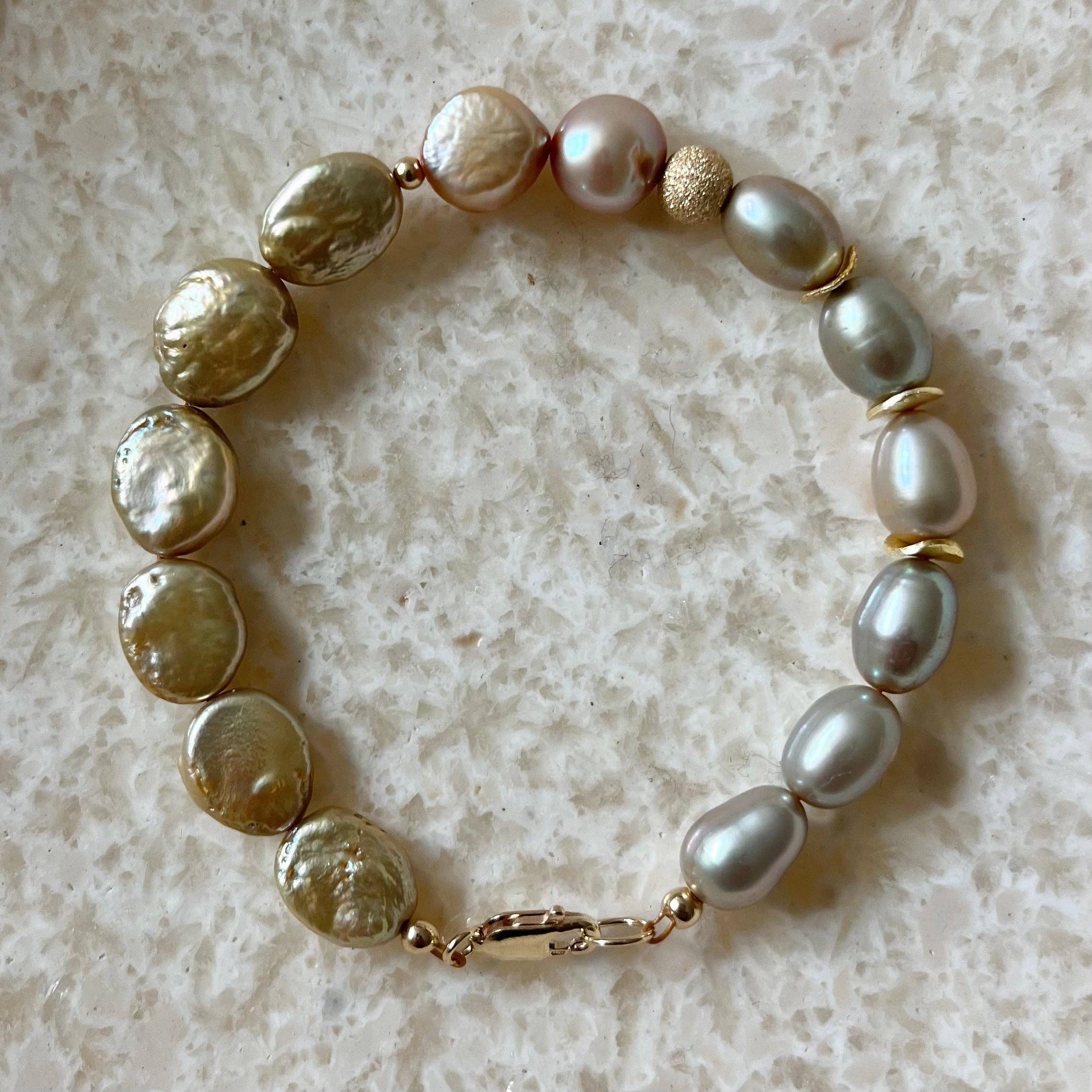 House of Olia - Wholesale Beaded Bracelet - Oliva Multi Pearl Gold Filled Bracelet0
