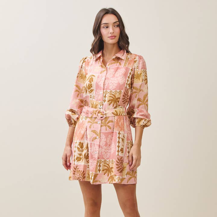 AD2699 Tropical belted mini shirt dress for wholesale by Able