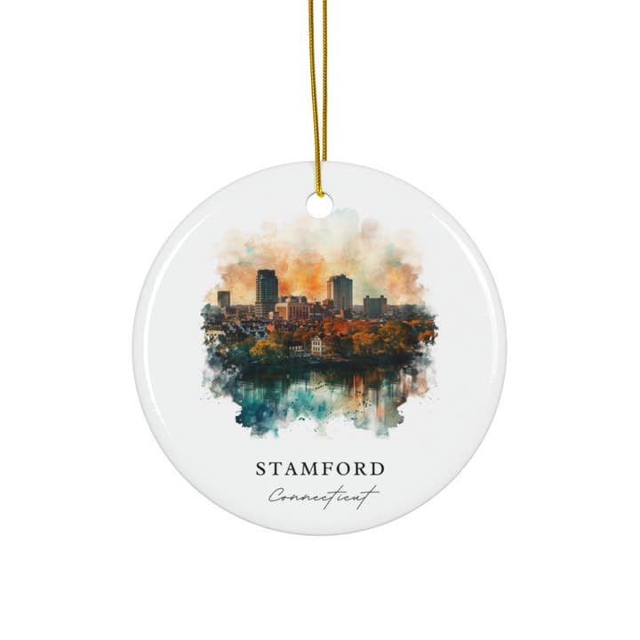 Premium Travel Art - Wholesale Ornament - Stamford CT Ornament | Durable Ceramic | 2.8 Inch