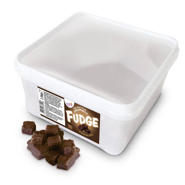 All Butter, Chocolate Crumbly Fudge Tub 1.5Kg for wholesale by Rainbow Candies