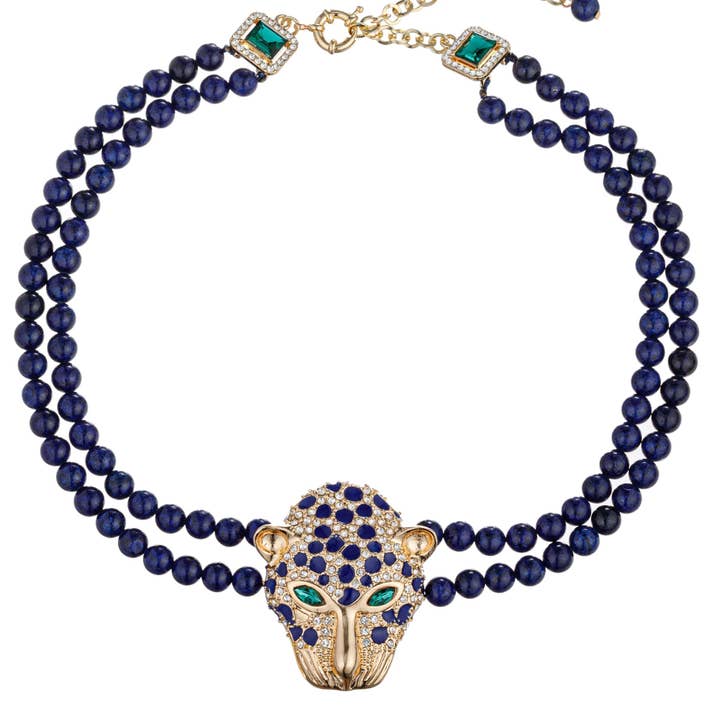 Eye Candy Los Angeles - Wholesale Beaded/Pearl Necklace - Zoe Blue Leopard Agate Beaded Necklace1