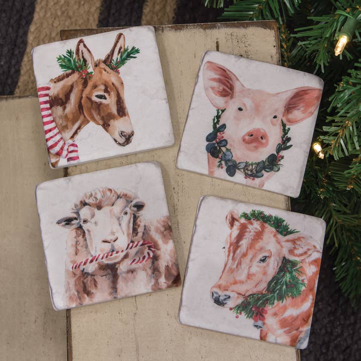 Col House Designs - Wholesale Coasters - Christmas Farm Animals Resin Coasters2