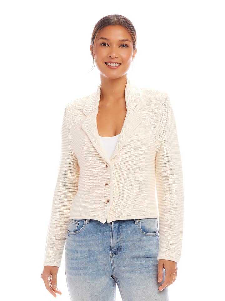 Cream Button Up Blazer Sweater for wholesale on Faire