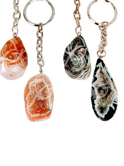(PC)KEYCHAIN - AGATE, MIXED COLORS OCOS POLISHED 0.75-1.5" for wholesale by Oceanic Linkways Inc