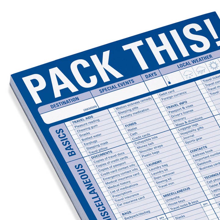 Knock Knock - Wholesale Notepad - Pack This! Pad (Blue)