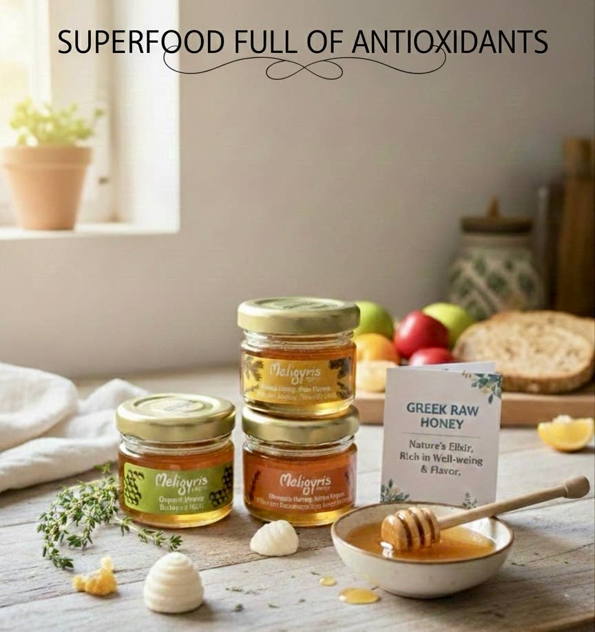 ALETA FARMS - Wholesale Honey - 4 Seasons Raw Greek Honey Gift Box – 4 Mini Jars (30g Each)7