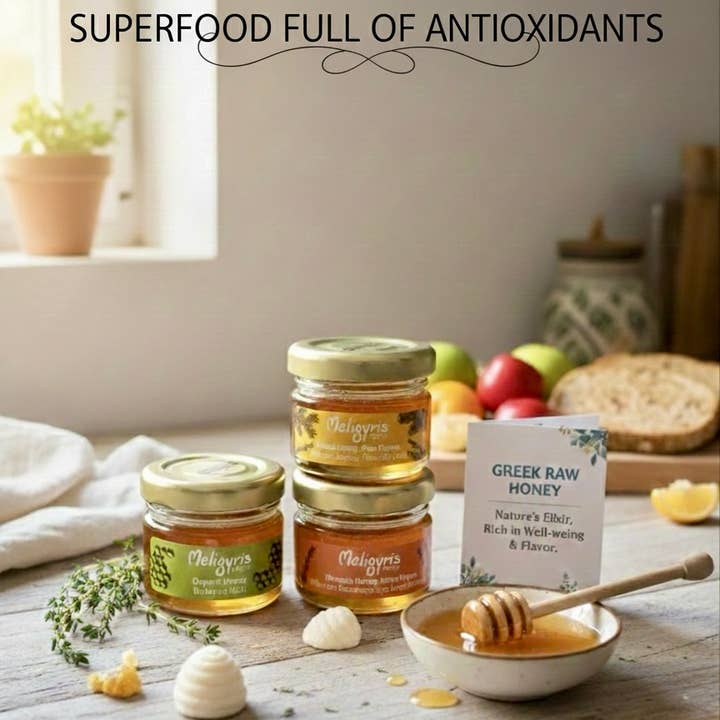 ALETA FARMS - Wholesale Honey - 4 Seasons Raw Greek Honey Gift Box – 4 Mini Jars (30g Each)7