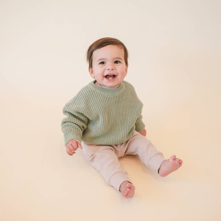 bug + bean kids - Wholesale Knit Sweater - Kids - Chunky Knit Oversized Sweater | Sage