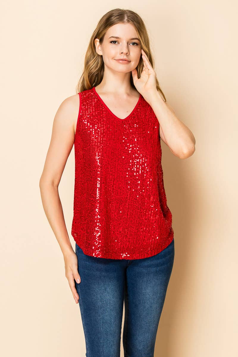 W.A.Y. --Wonderful And Young - Wholesale Tank Top - Women's - Shimmery Sequin V Neck Top Tank20