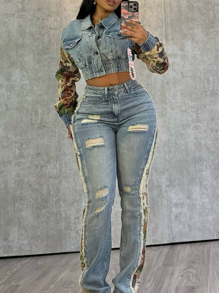 Gedrukt Kort Jasje en Versleten Broekenset voor wholesale door Mccolin