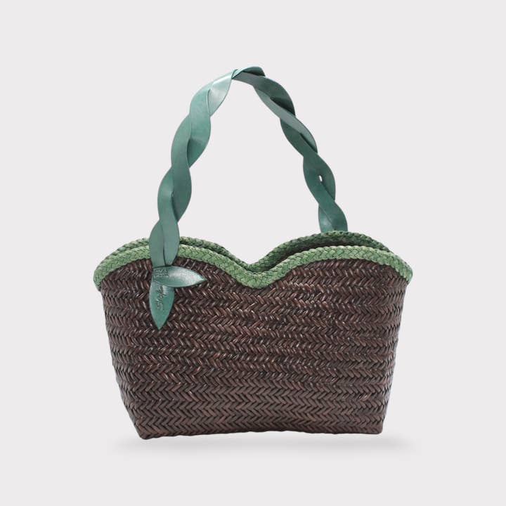 Léafa - Handwoven Shoulder Bag Green & Coffee for wholesale by Sook Stainable